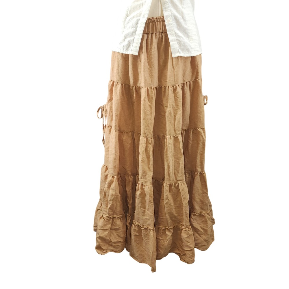 Scarlet Darkness Brown Tiered Maxi Skirt‎ Smocked Waist Boho Victorian Medium